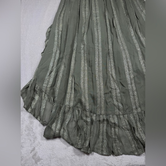 Misa LA Sedona Green Metallic Striped High Low Ruffle High Slit Maxi Skirt Small - Picture 14 of 17